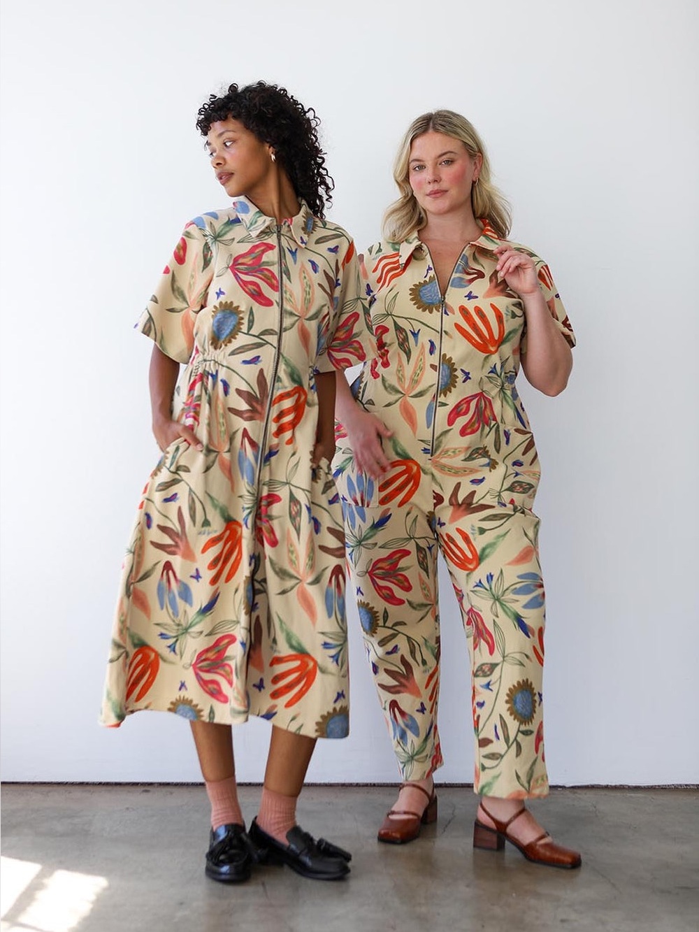 Noble Utility Suit Flower Bold Print By Laura Burke Short Sleeve Organic Cotton
